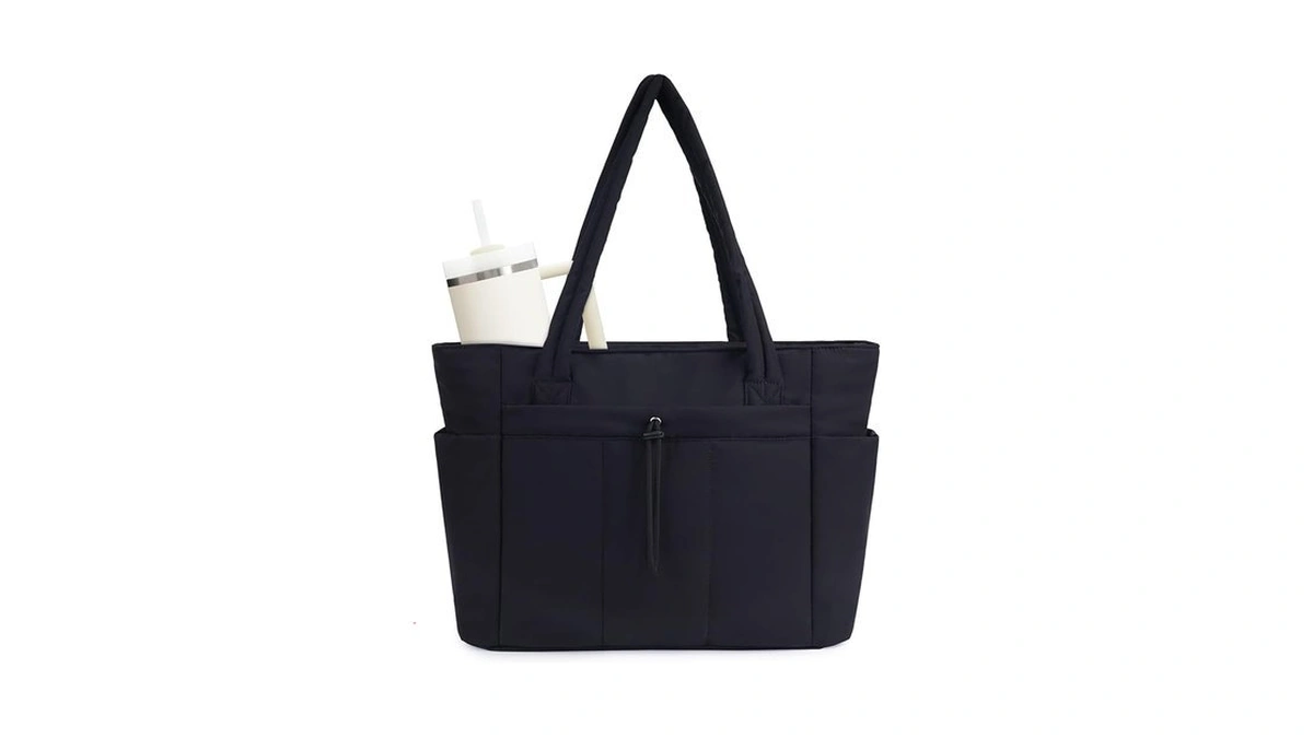 Wandering Nature Puffer Tote Bag With Cup Holder & Laptop