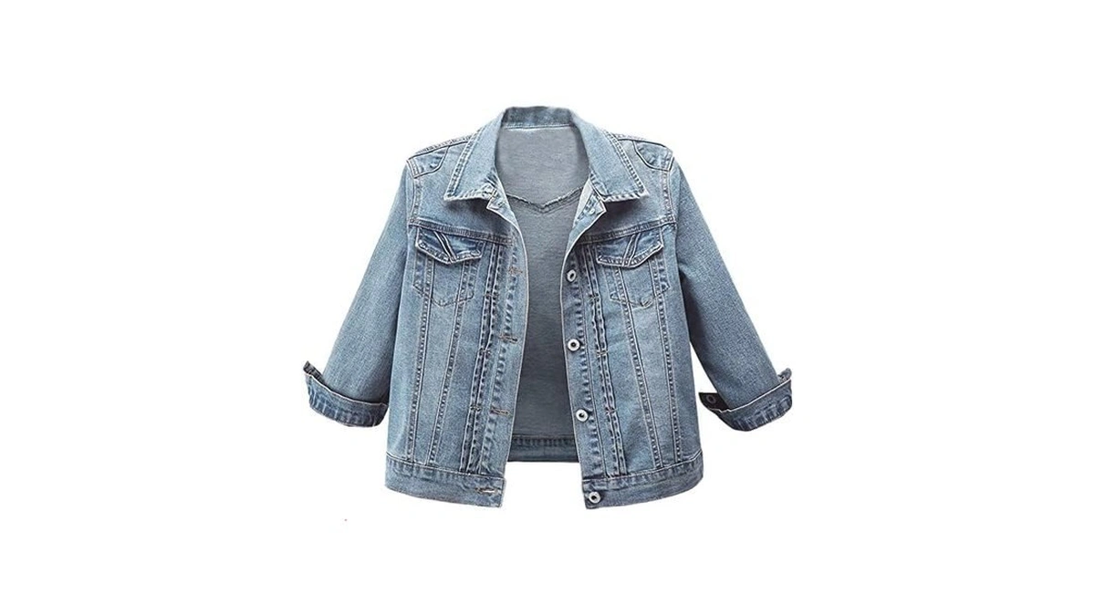 Omoone Women's 3/4 Sleeve Cropped Denim Jacket Summer Short Trucker
