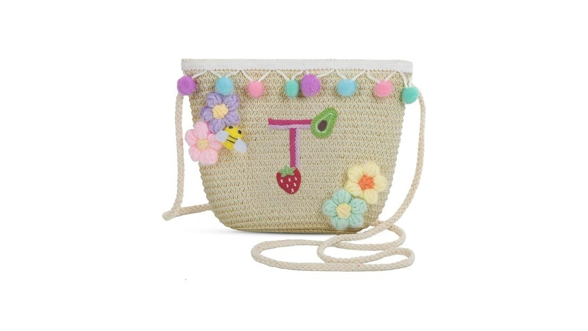 Letter Small Woven Straw Summer Beach Tote Bag For Women