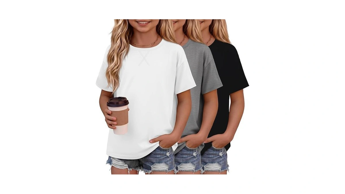Lessonzoo 3 Pack Girls' Shirts Summer Short Sleeve Oversized Tops