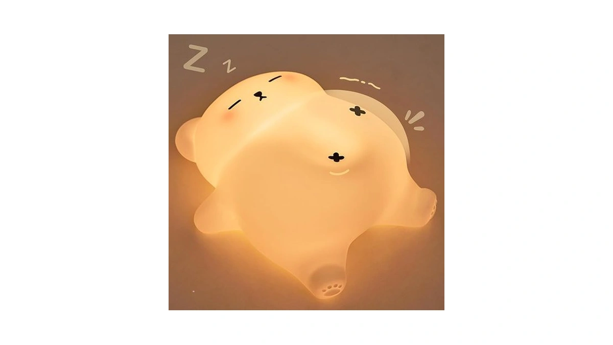 Lettreq Snoring White Bear Night Light, Rechargeable Squishy Lamp -