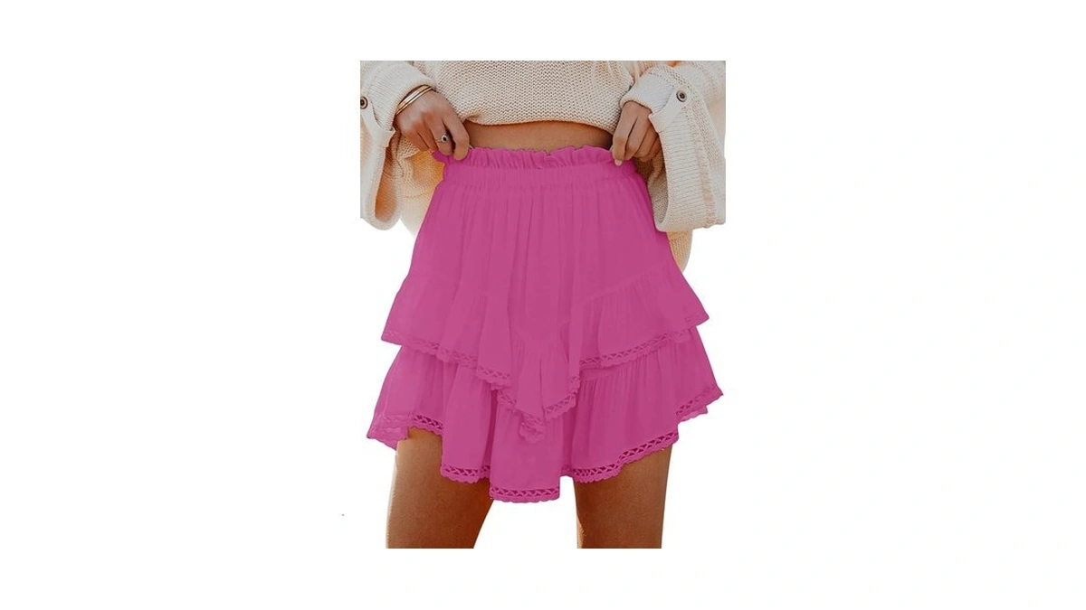Aoudery Flowy Shorts For Women Casual Boho Ruffle Tiered Skorts