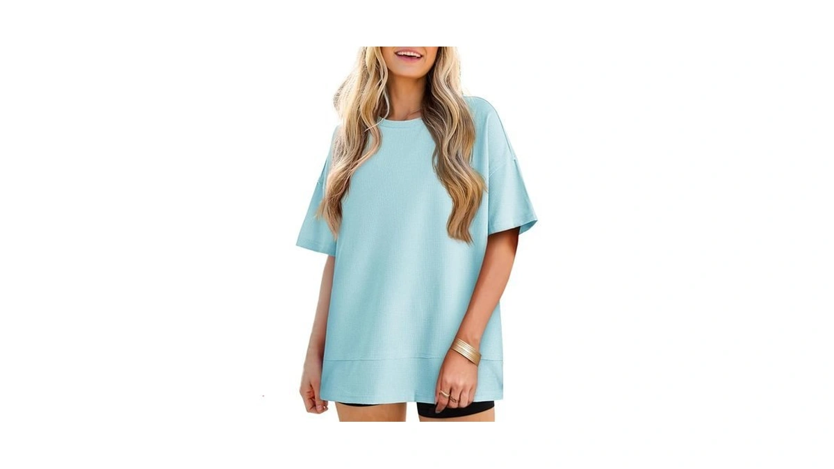 Tankaneo Womens Oversized Knit Tunic Tops Summer Casual Short Sleeve