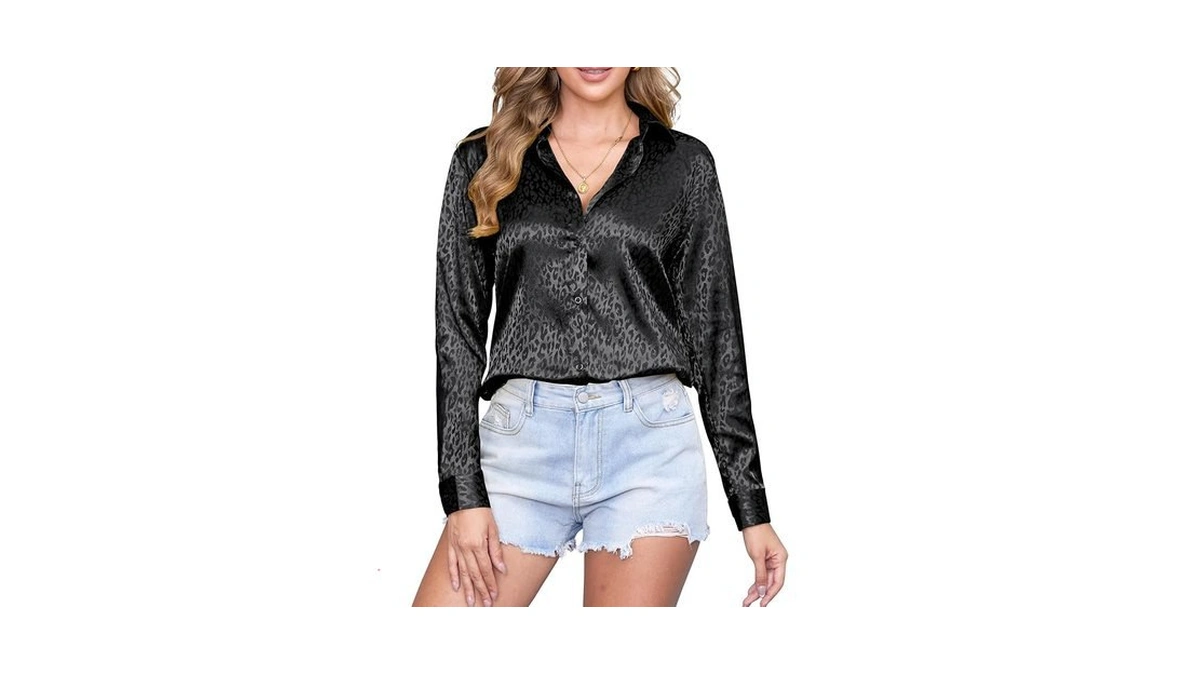 Cunlin Black Button Down Shirt Women Leopard Print Cheetah Tops