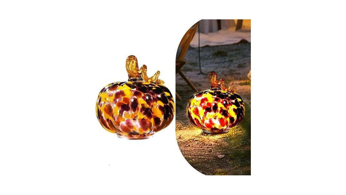 Naboher Handcrafted Glass Pumpkin With Warm Led Lights - Halloween