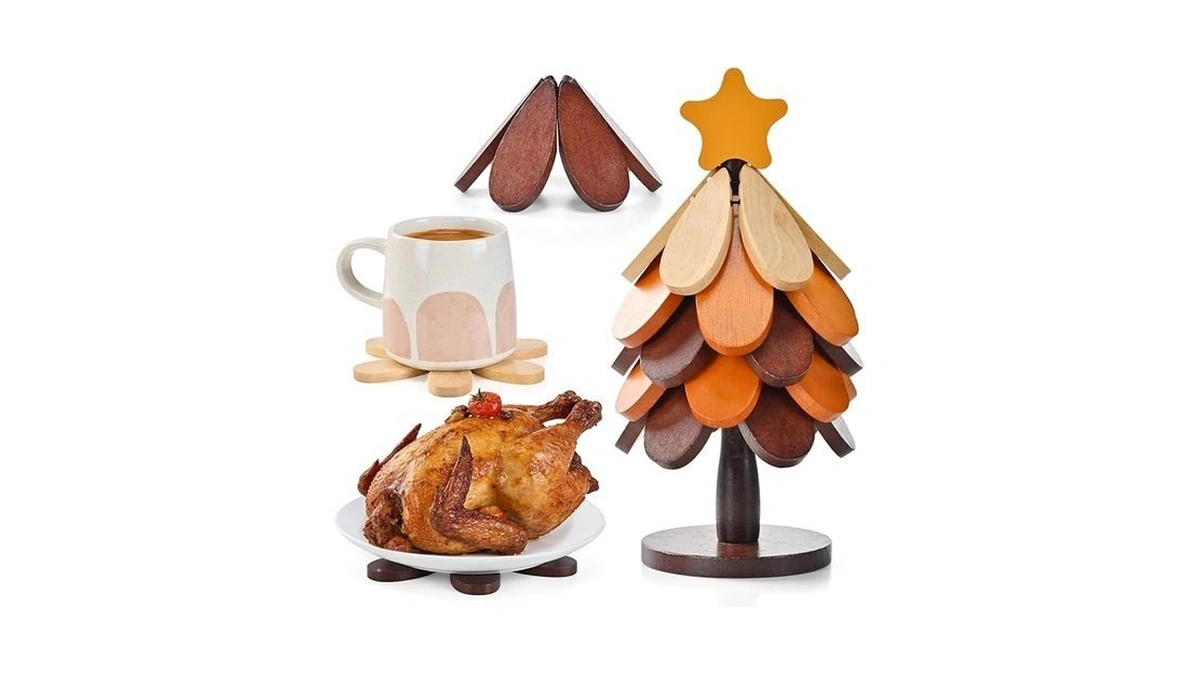 Wooden Trivets For Hot Dishes, Tree Shaped Trivet Set Of