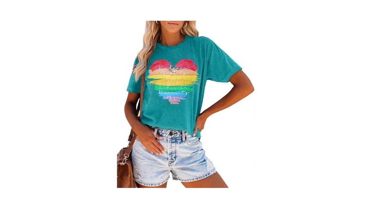 Pride Shirts For Women Rainbow Heart Print Graphic Shirt Lgbtq