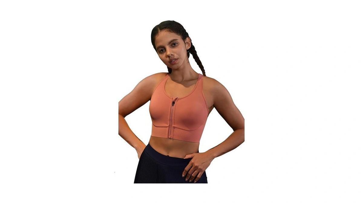 Cordaw Front Zipper Racerback Sports Bra For Women, High Impact
