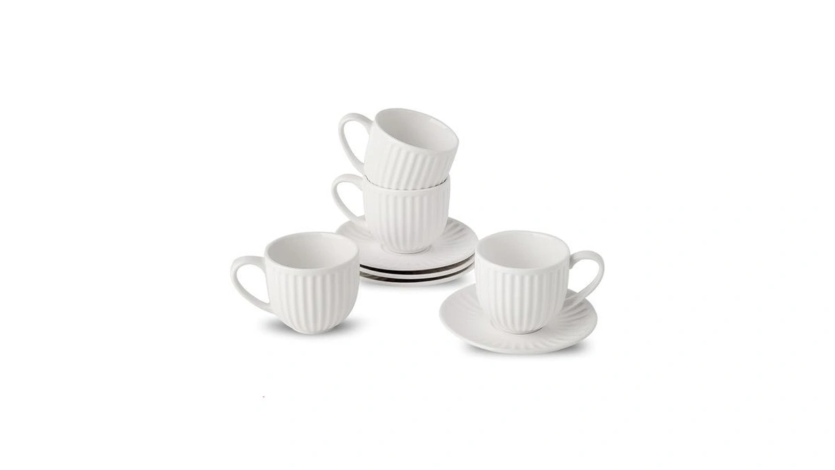 Hasense Ceramic Cappuccino Cups And Saucers - 8 Oz, Large