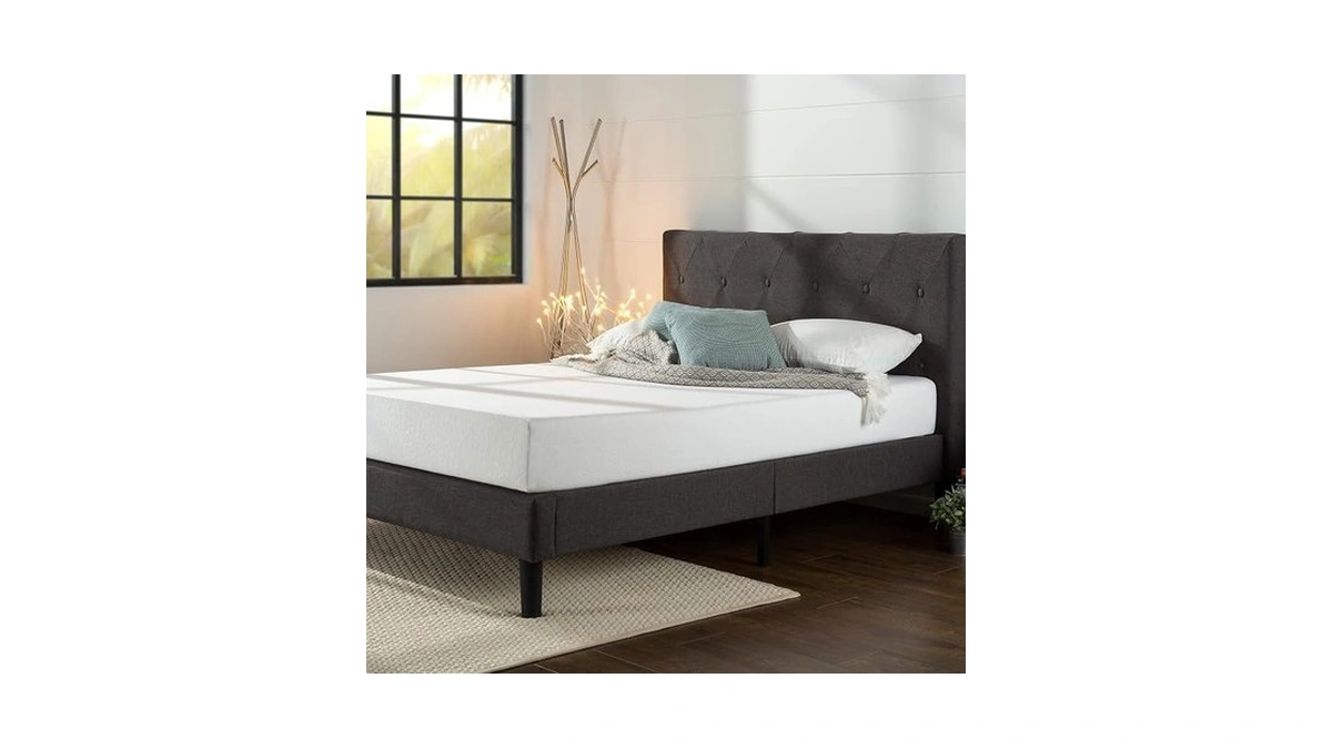 Zinus Shalini Upholstered Platform Bed Frame, Mattress Foundation, Wood Slat