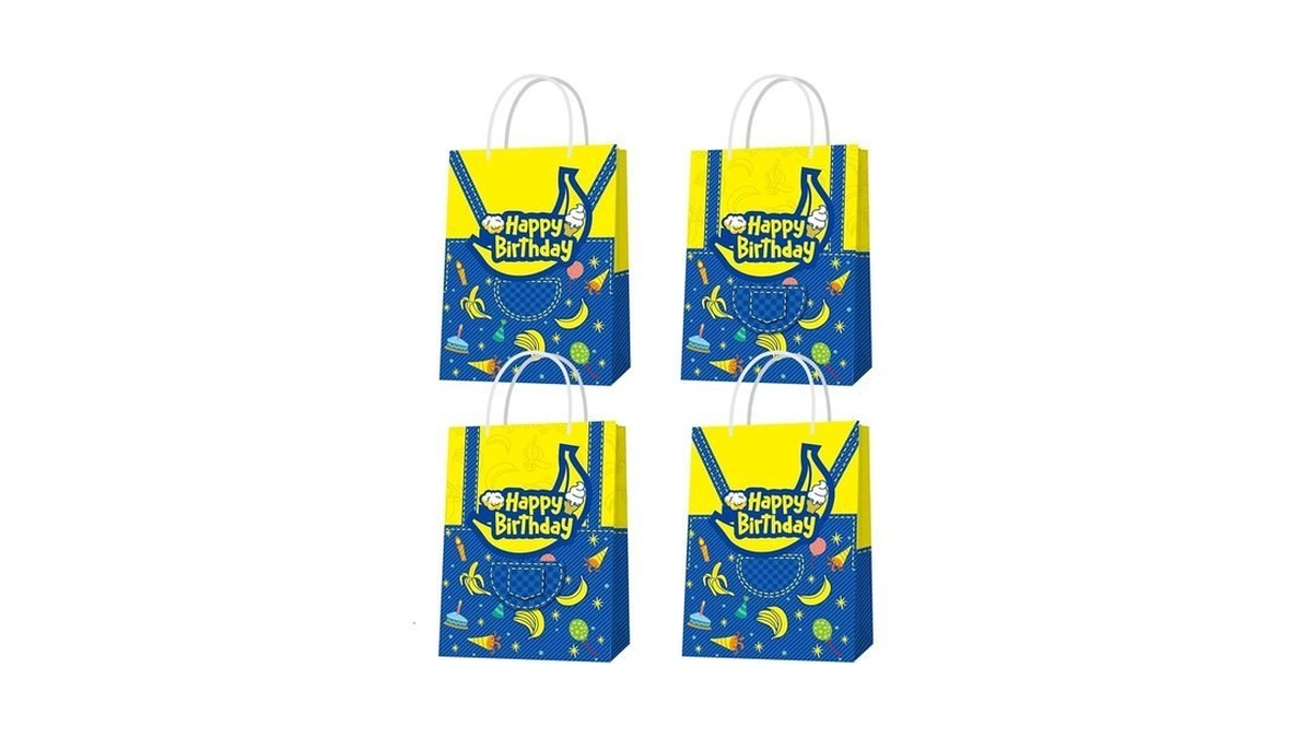 Terasilian 12pcs Cartoon Yellow Party Gift Bags Kids Birthday Goodie
