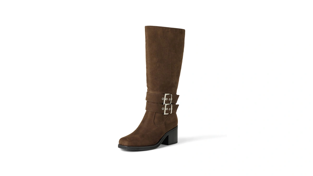 The Drop Women's Sage Tall Biker Boot With Buckles, Brown