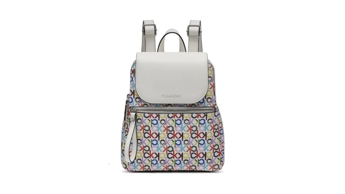Calvin Klein Women's Elaine Signature Key Item Flap Backpack, White