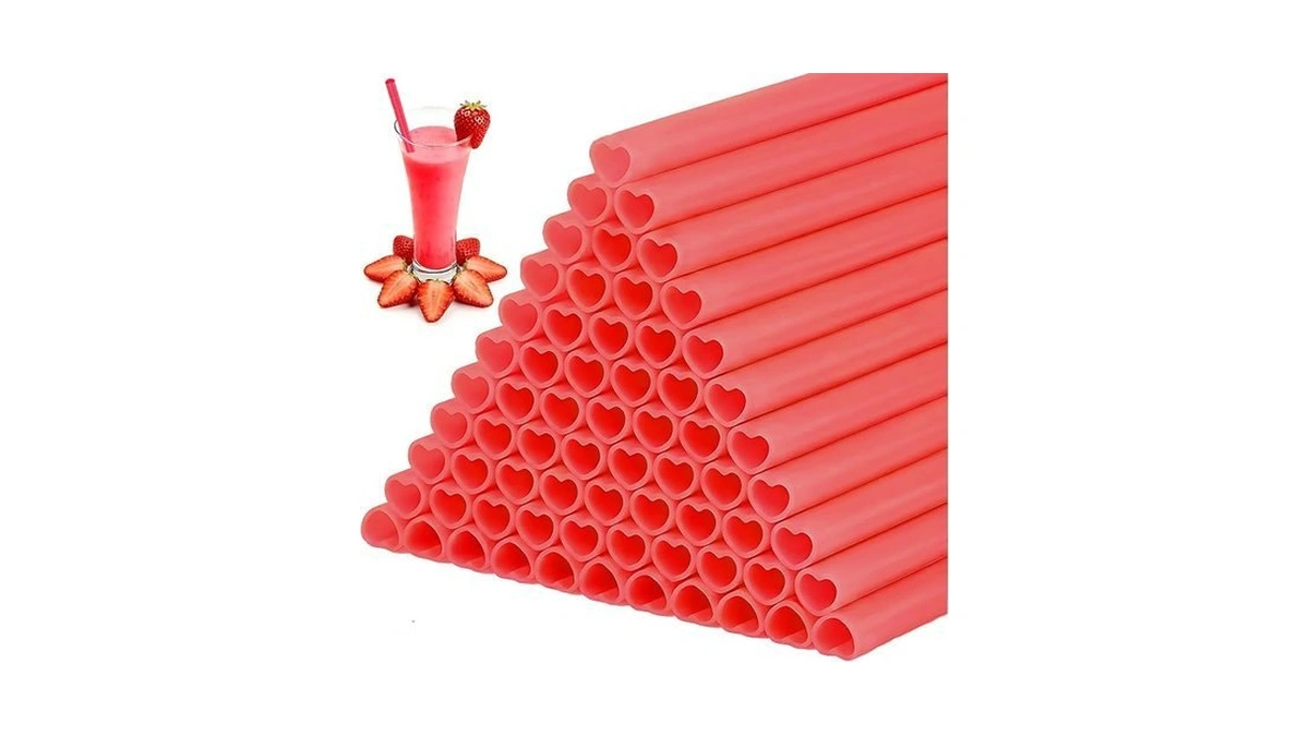 Summer-beach-pool-heart-shaped-straws-party-supplies-decorations-100pcs-dishwasher Safe & Reusable Thick Heart Red Drinking Straws For