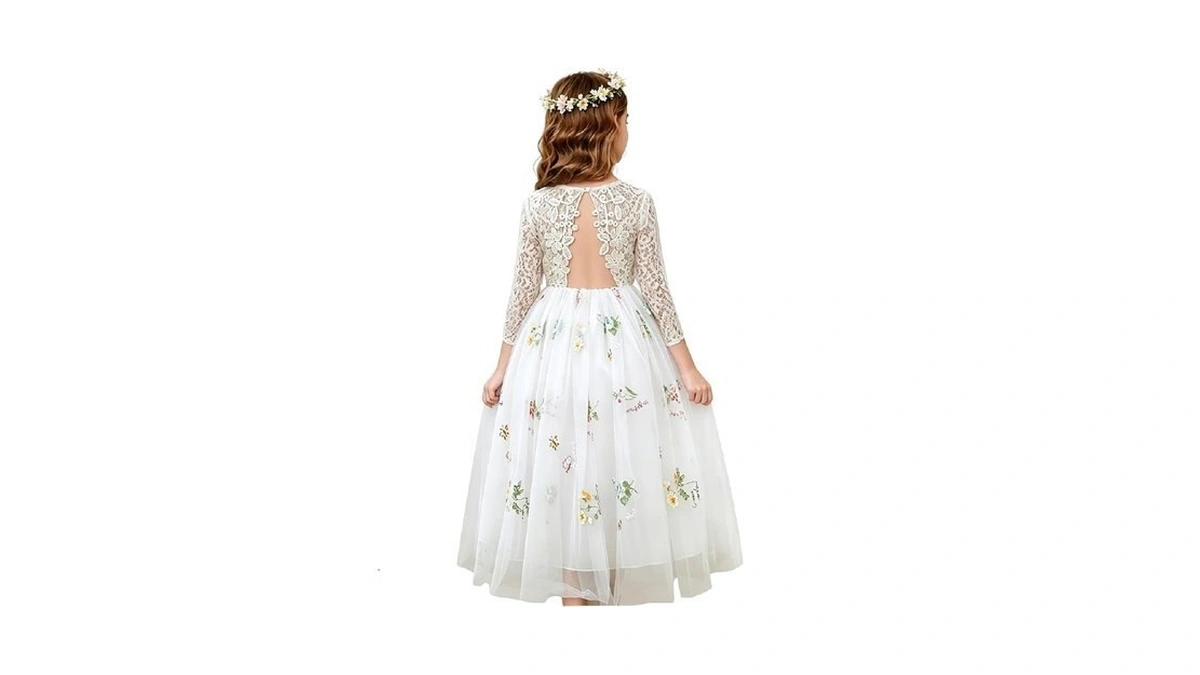 Eulimene Flower Girl Dresses For Wedding Floral Lace 3/4 Sleeve