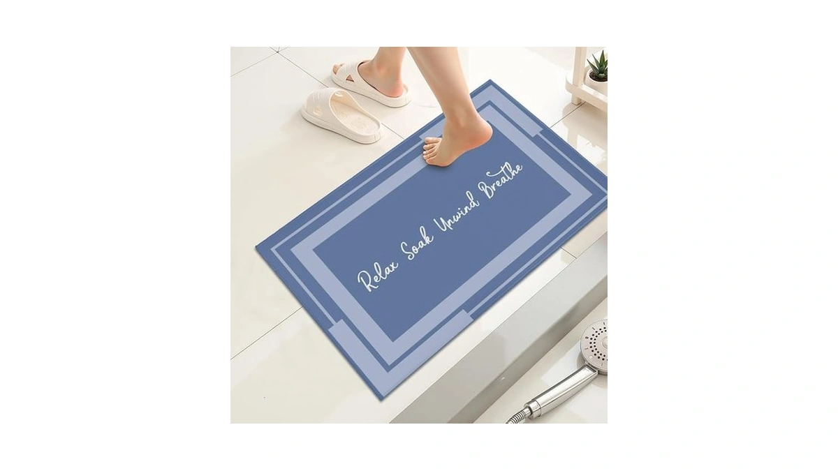 Giwawa Dark Blue Bathroom Rugs No Skid Washable Bath Mat