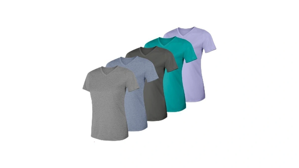 Hanes Women's T-shirt, 5-pack, Sport Cool Dri V-neck Performance Tees,