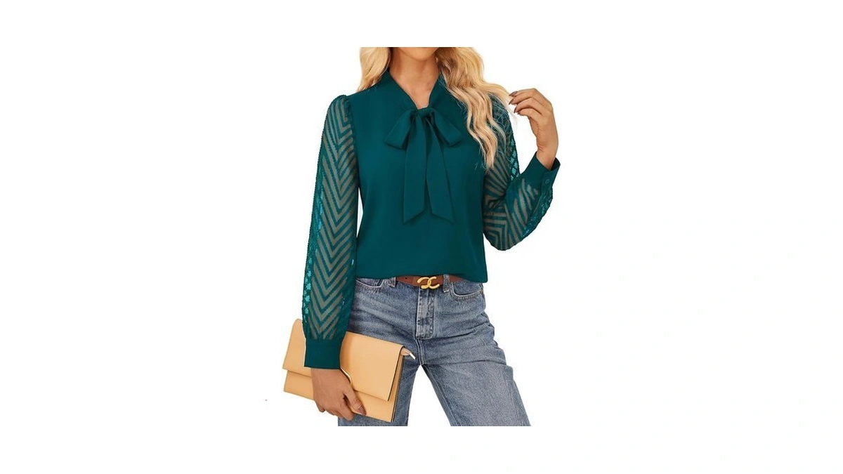 Garce Karin Women Bow Tie Neck Tops 2026 Fall Lace