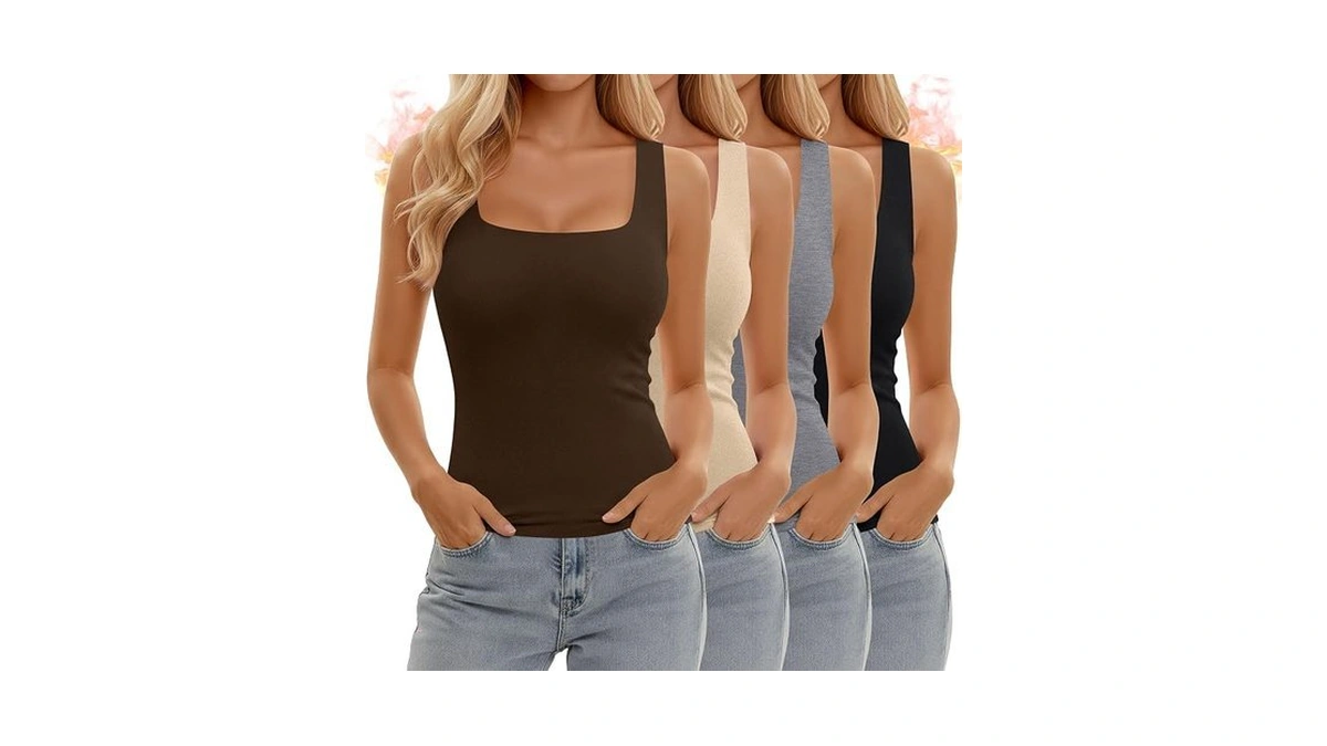 Yearntown 4 Pack Women's Thermal Fleece Sleeveless Tank Tops, Square