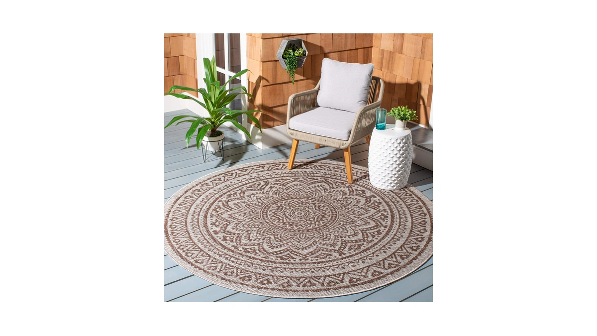 Safavieh Courtyard Collection 3' Round Light Beige/light Brown Cy8734 Indoor/outdoor
