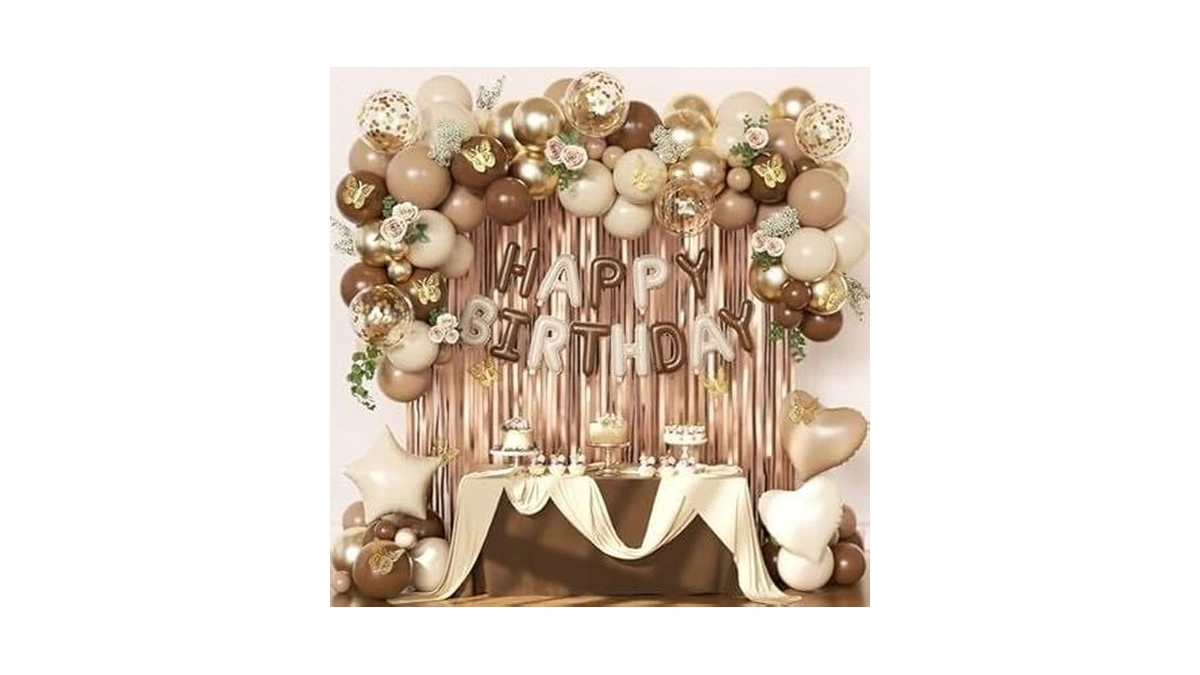 Brown Birthday Decorations, Brown Tan Beige Gold Foil Confetti Balloons