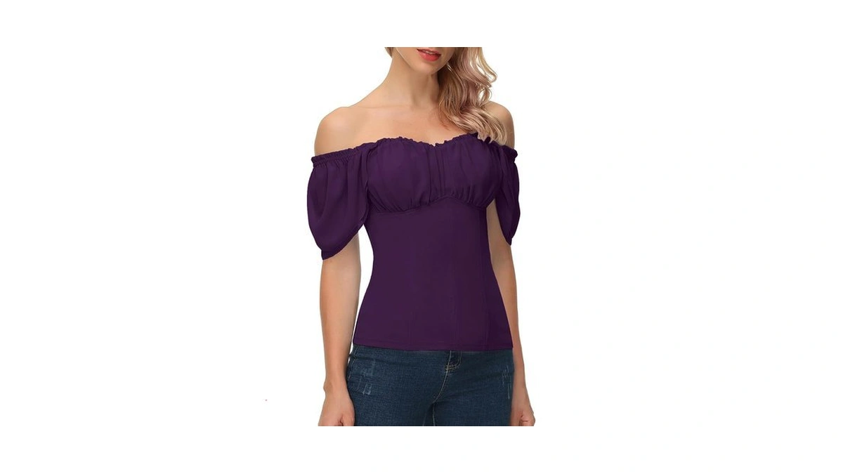 Women Renaissance Shirt Off Shoulder Flutter Short Sleeve Top Summer