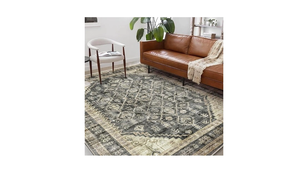 Champlant Washable Area Rug 9'x12' Retro Boho Design Non-shedding Easy