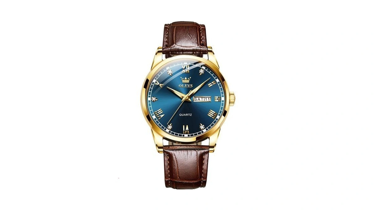 Olevs Watch For Mens Blue Dial Dress Minimalist Watches Faux
