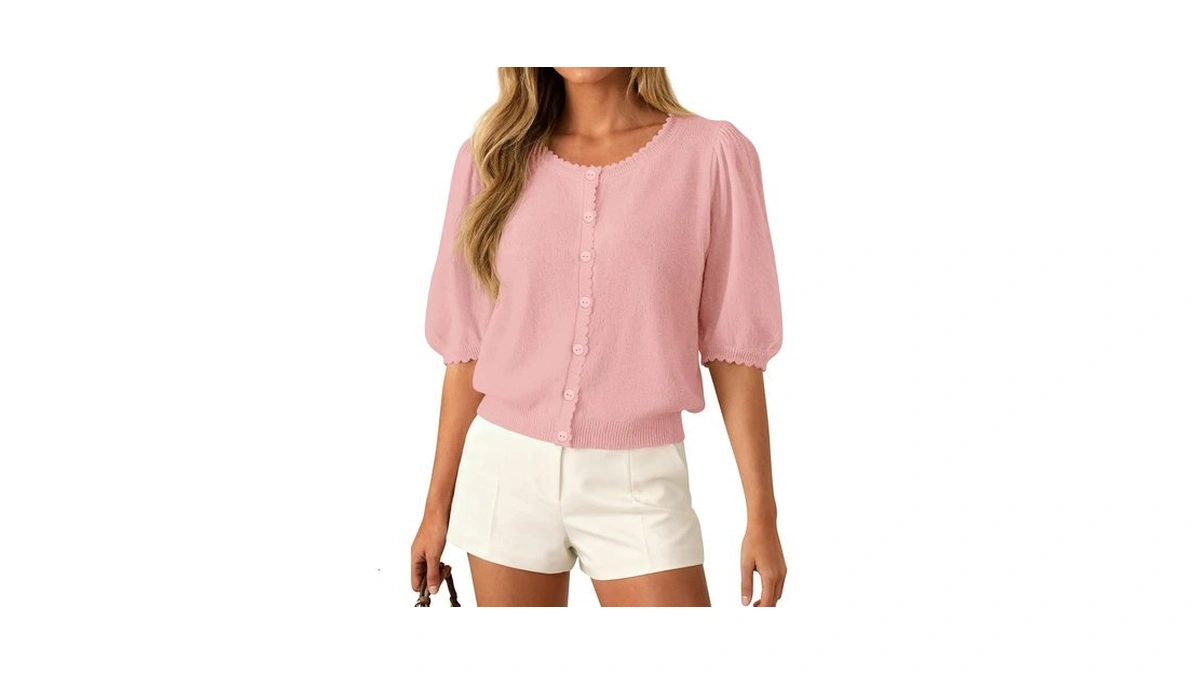 Prettygarden Puff Short Sleeve Cardigans For Women Lightweight 2026 Summer