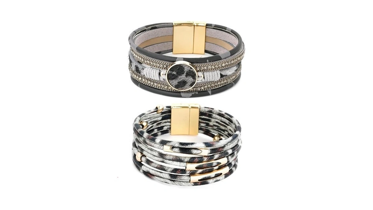 Coauxog 2pcs Boho Bracelets Woven Leather Multi-layer Wrap Bracelet Heart