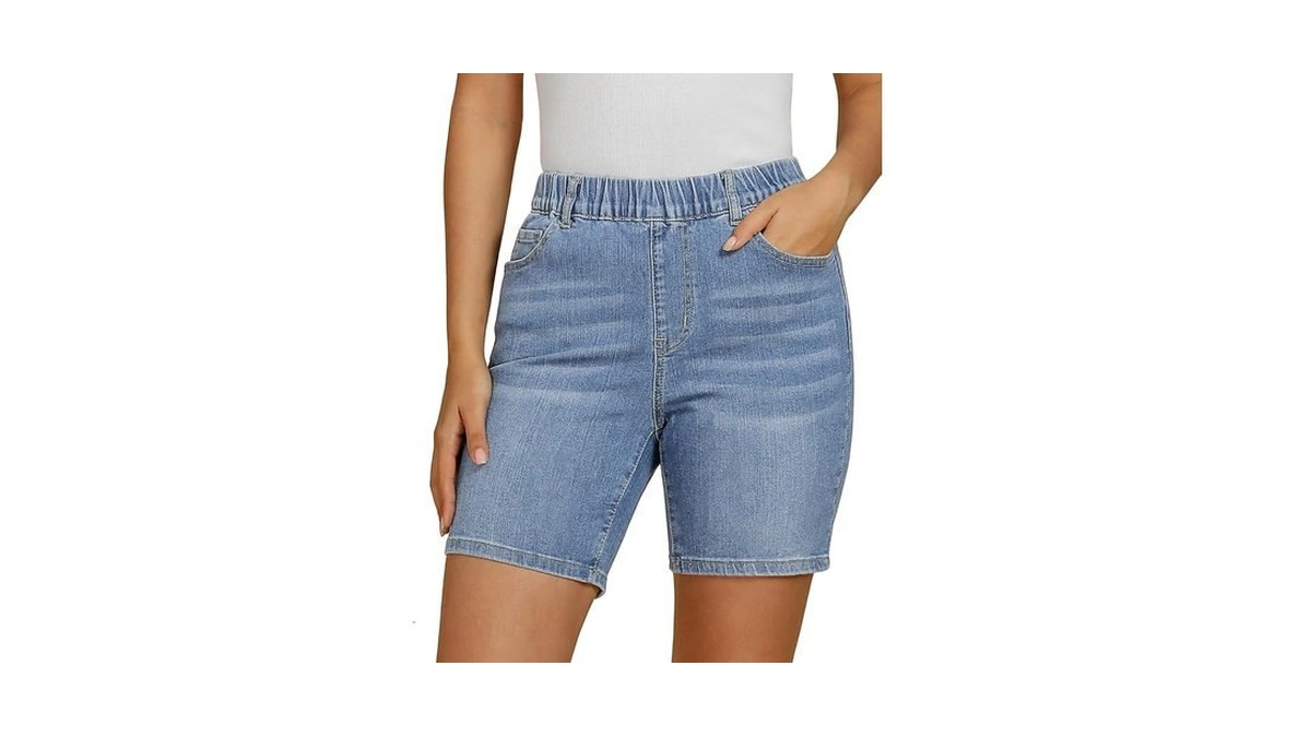 Vetinee Mid Rise Jean Shorts For Women 7 Inch Denim