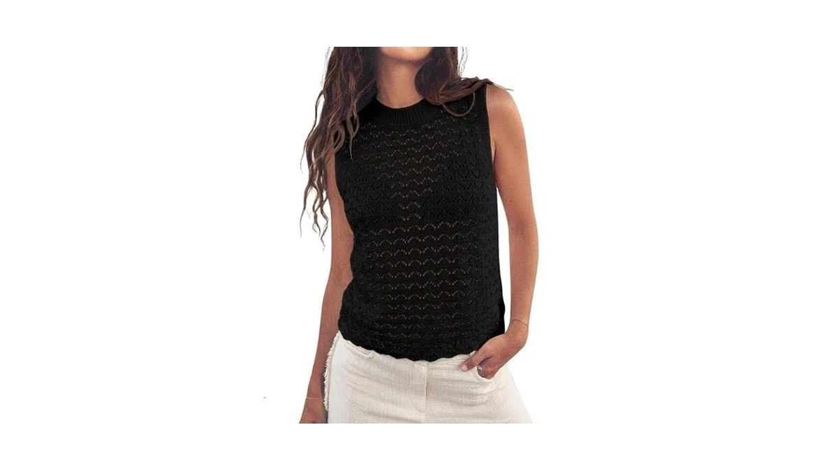 Fisoew Womens Summer Knit Sweater Vest Sleeveless Crochet Tank Tops