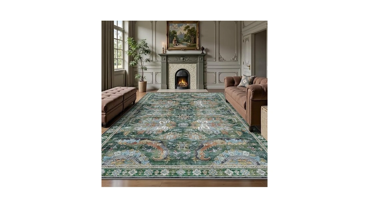 Yarooge Washable Rug 6x9, Vintage Retro Soft Area Rug, Non-slip