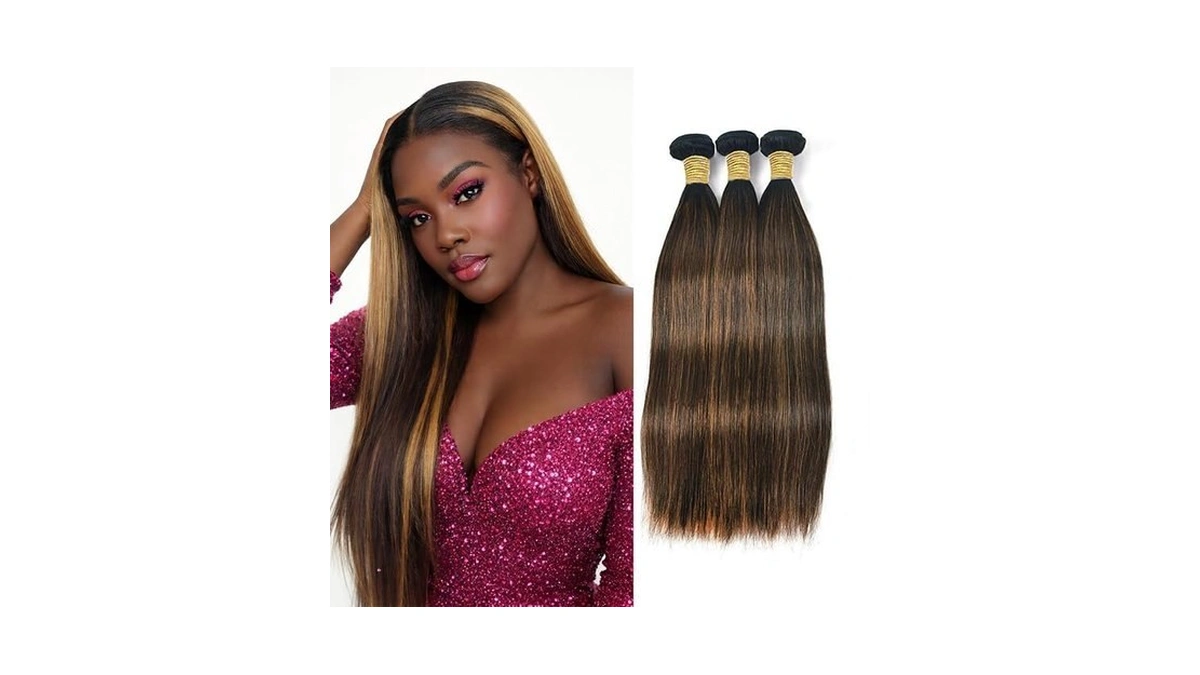 P4/30 Highlight Human Hair Straight Bundles 10 12 14 Inch
