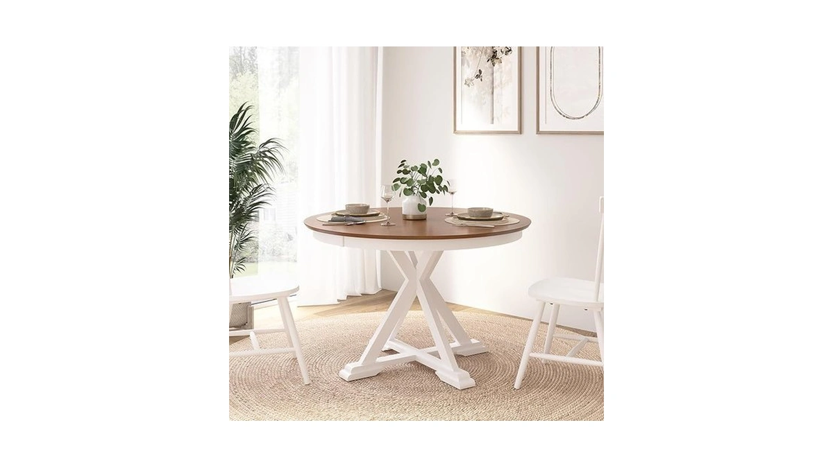 Bush Home Round Dining Table, 45 Inch Trestle Design, Modern