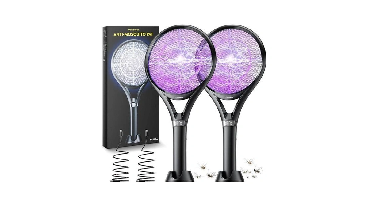 Minimoon 2pack Electric Fly Swatter With Led Display, 2000mah Rechargeable