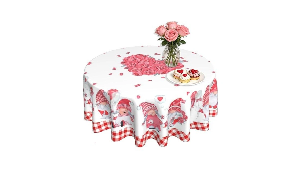 Byoneess Valentines Day Tablecloth Round 60 Inch Valentine's Day Tablecloth
