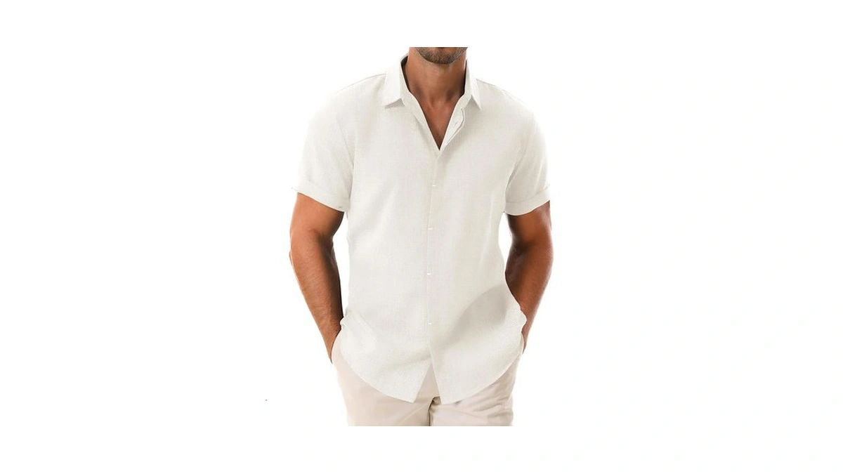 Drazivon Men's Linen Shirts Short Sleeve Button Down Shirts For