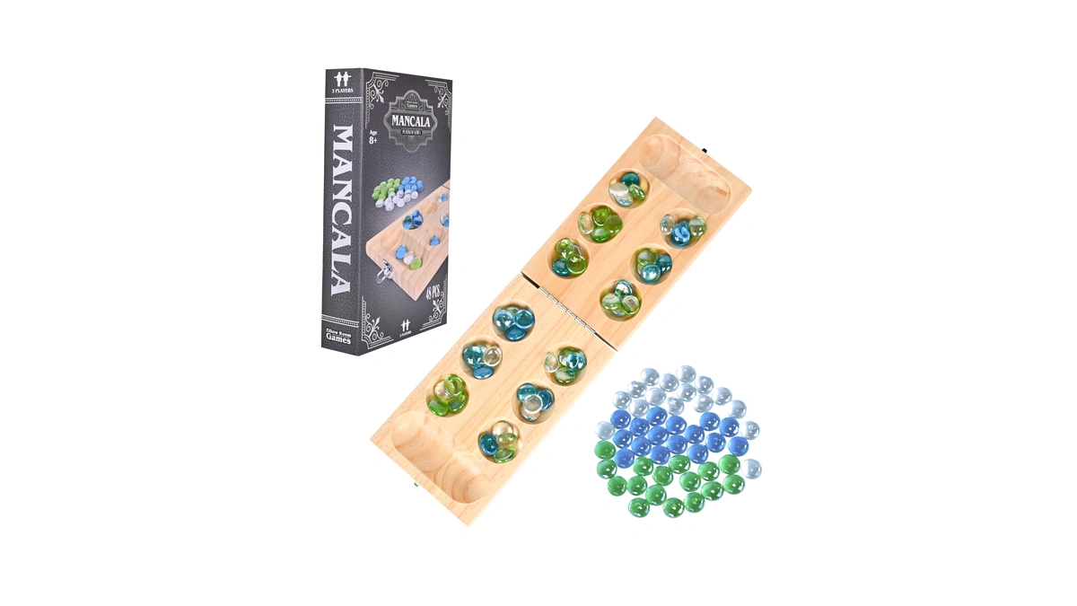 Elbow Room Games Mancala Set, Folding Wooden Board With 48