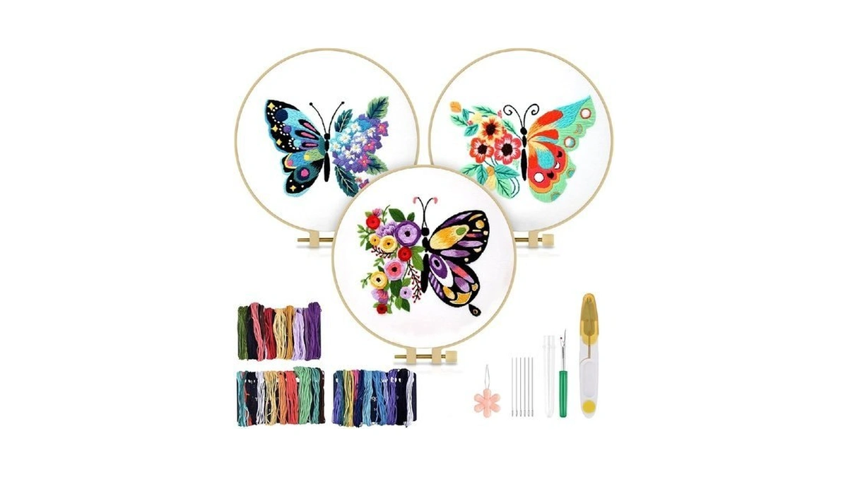 Tindtop 3 Sets Embroidery Stitch Practice Kit, Butterfly Flower Embroidery