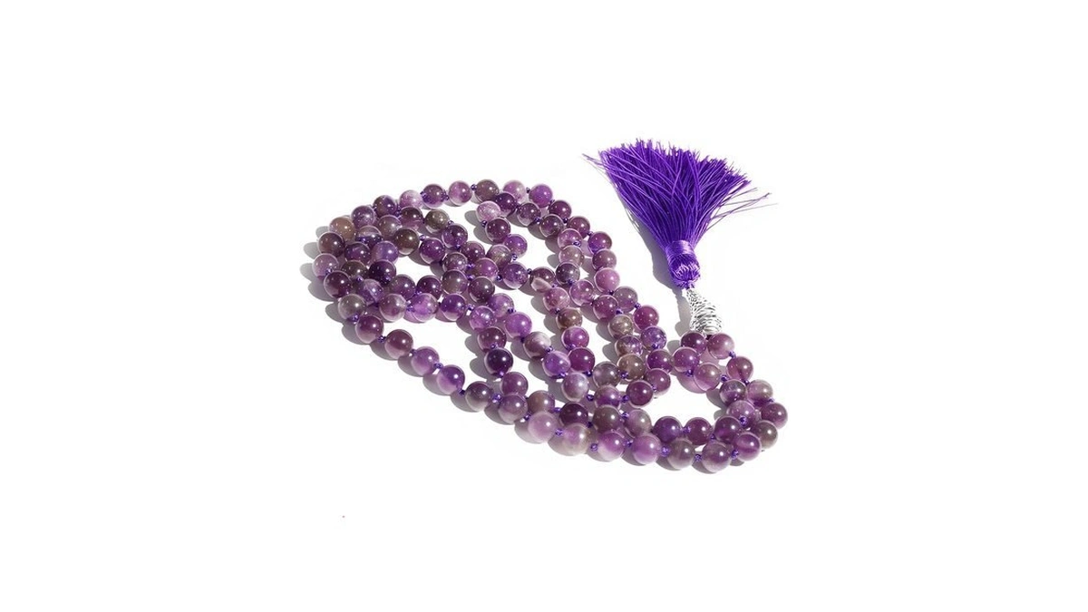 Fisyours Mala Beads 108 Necklace, Handmade Natural Amethyst With Alloy
