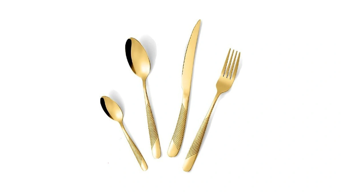 24-piece Golden Hammered Silverware Set, Food-grade Stainless Steel Flatware Service