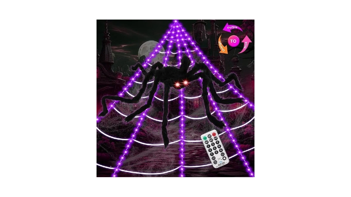 Upgrade 3 Colors Purple/orange/pink/spiders Web Lights,with Single Color Always On,11