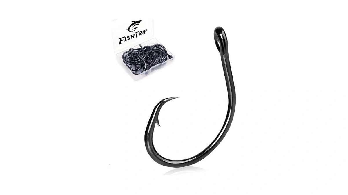 Fishtrip 25pcs Circle Hooks Saltwater, In-line 5x Strong Fishing Hooks