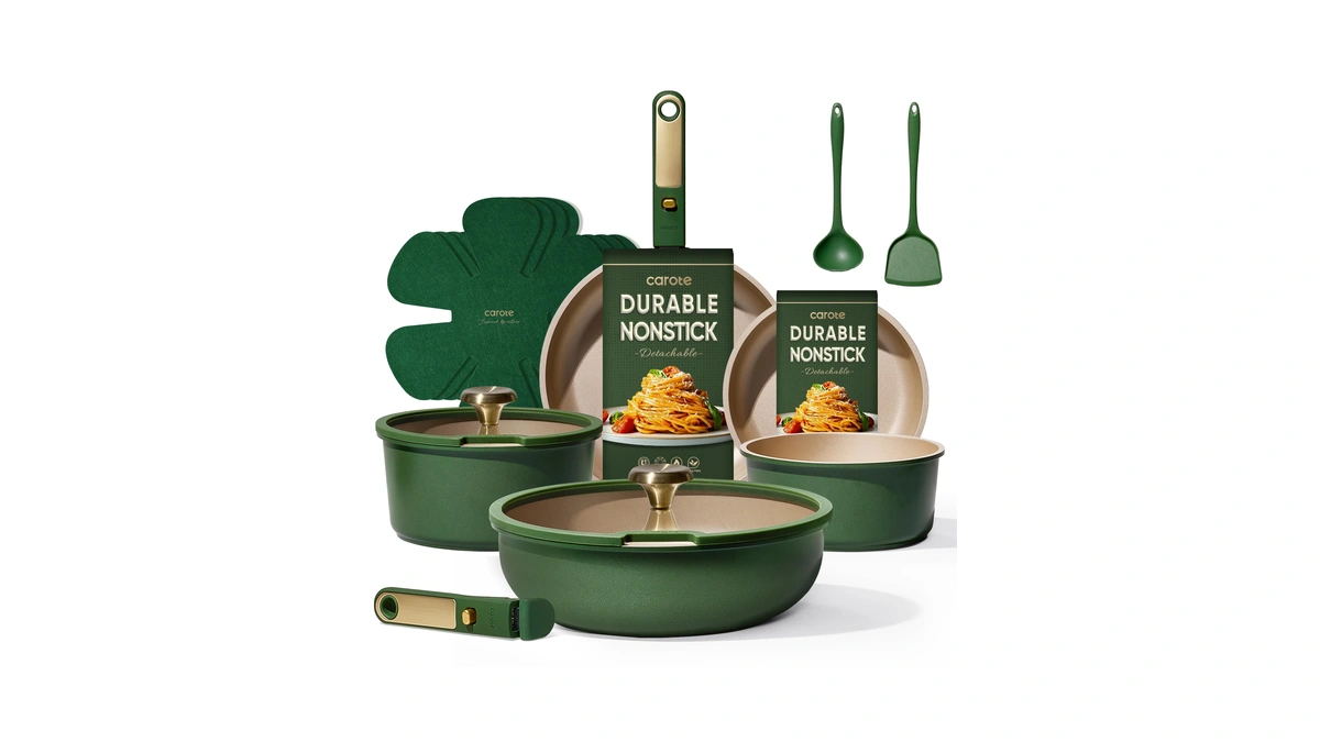 Carote Green&gold Nonstick Cookware Set,15pcs Pots And Pans Set Non