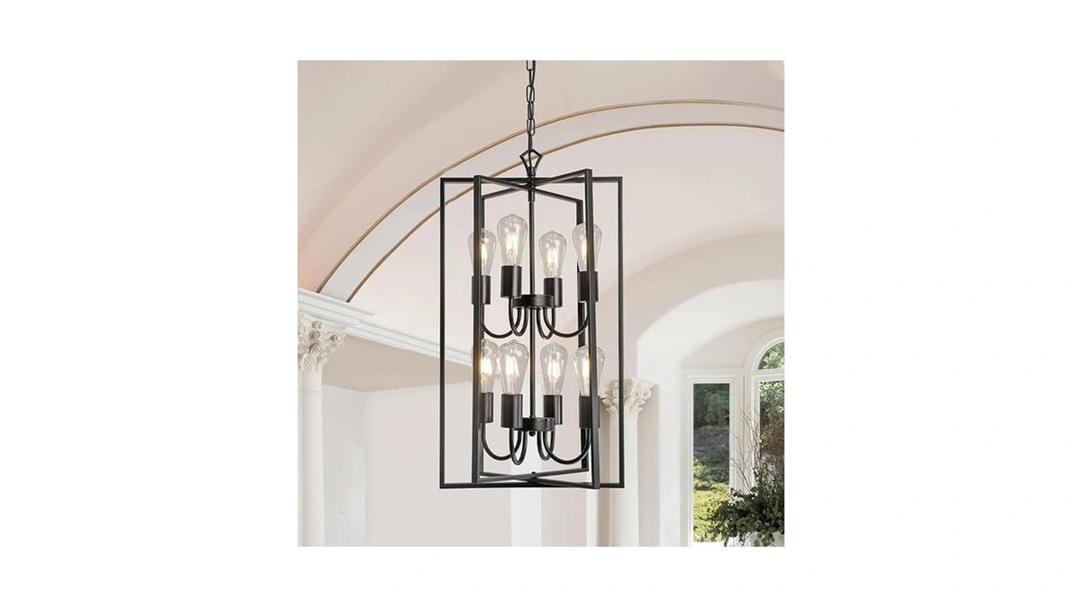 Seeblen 8-light Black Farmhouse Chandelier Light Fixture Lantern Tiered Pendant