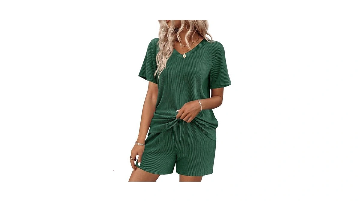 Ekouaer Womens Pajama Sets Short Sleeve Knit Lounge Set 2