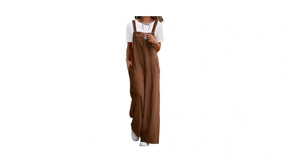 Yesno Women's Casual Corduroy Overalls Adjustable Straps Baggy Pants Wide