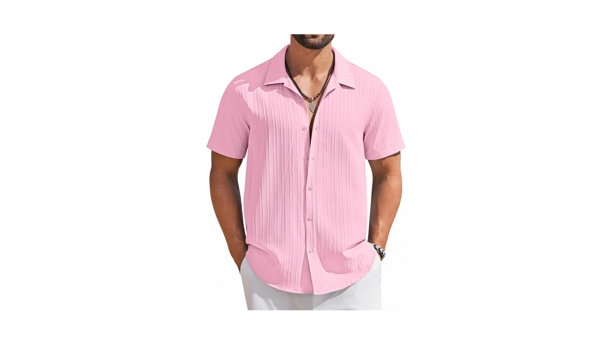 Coofandy Men's Short Sleeve Casual Button Down Shirts Textured Summer