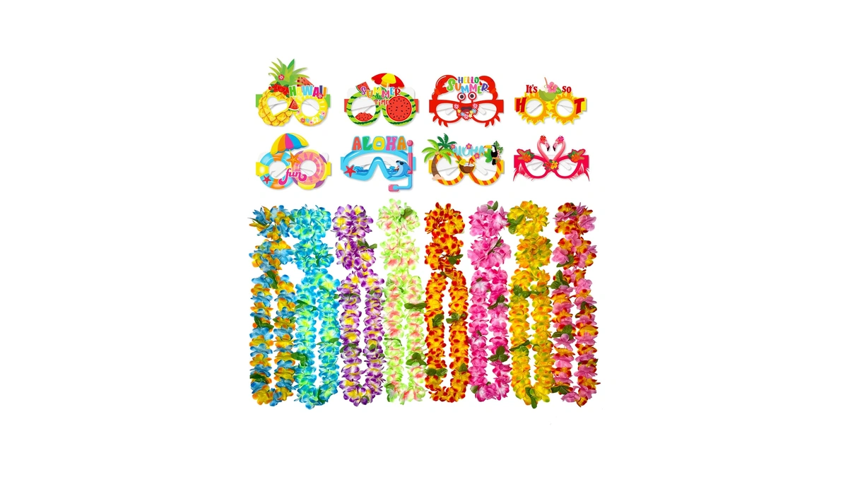 Gooduping 32pcs Hawaiian Leis Party Set With 8 Necklaces, 16